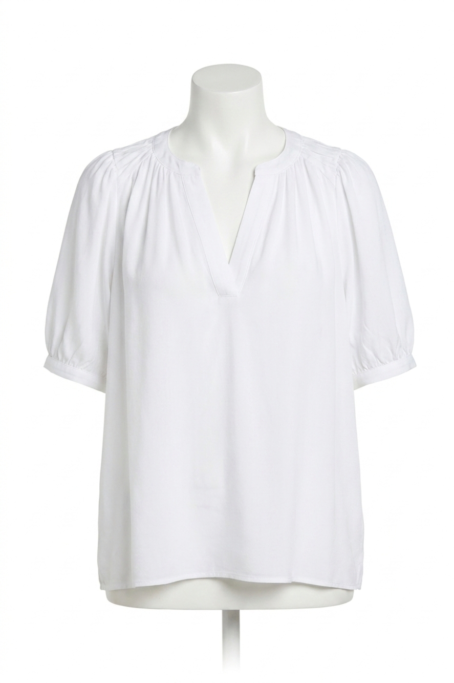 NEW CURRENT AIR adriana split neck short sleeve blouse in white